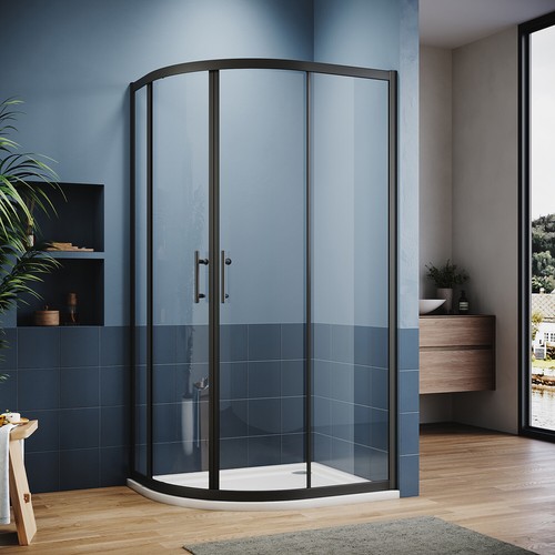 Black offset quadrant shower - black,